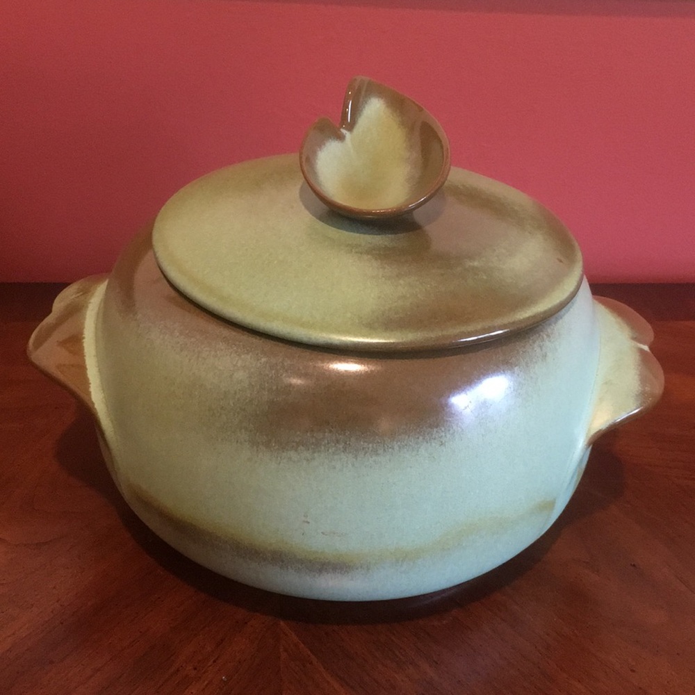 Vintage Frankoma Pottery Prairie Green 2-Piece Baker Bean Pot Crock With Lid